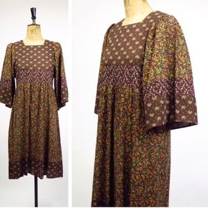 1970s David Silverman Floral Prairie Boho Dress